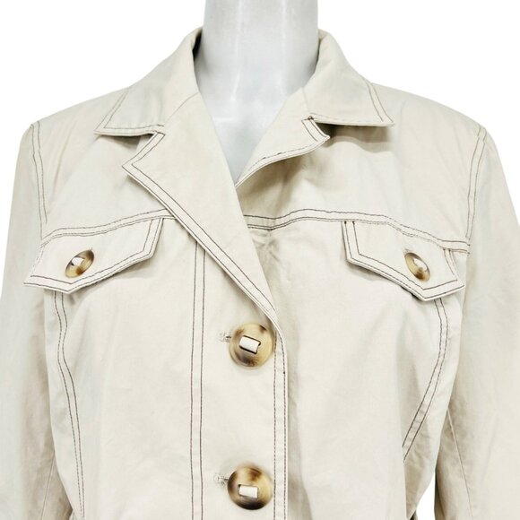 Braetan Women's Belted Lined Beige Jacket Size L Buttons Closure Collared - Picture 5 of 13